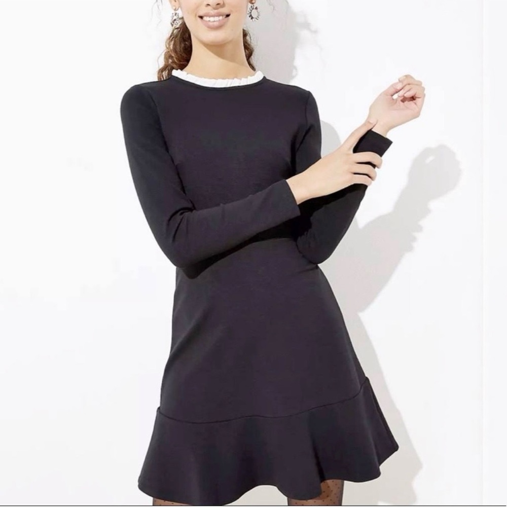 LOFT Black A-line Dress with White Frill Color